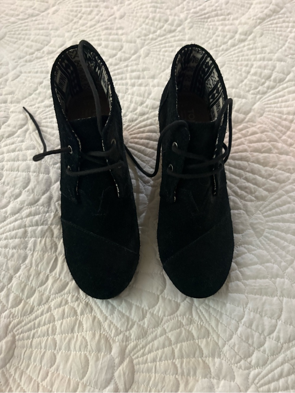 Toms Black Suede Lace-Up Ankle Booties